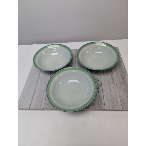 Vintage Stoneware JCPenney Sea Green Soup Cereal Bowls Set Of 3 - Picture 1 of 7